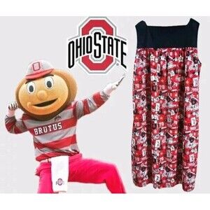 Ohio State Buckeyes Brutus Women's Handmade Sleep Nightgown Red Black Pajamas 2X